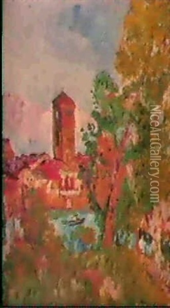 A Tower Oil Painting - George Leslie Hunter