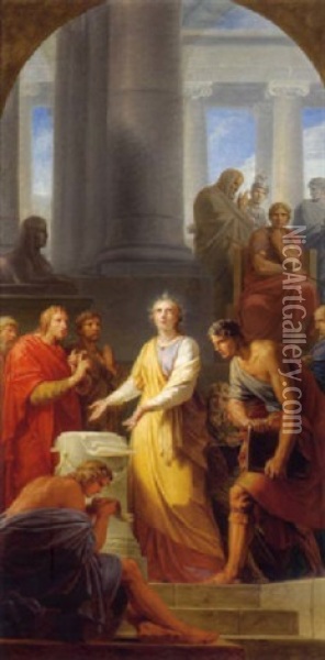Die Heilige Katharina Vor Kaiser Maxentius Oil Painting - Friedrich Heinrich Fueger
