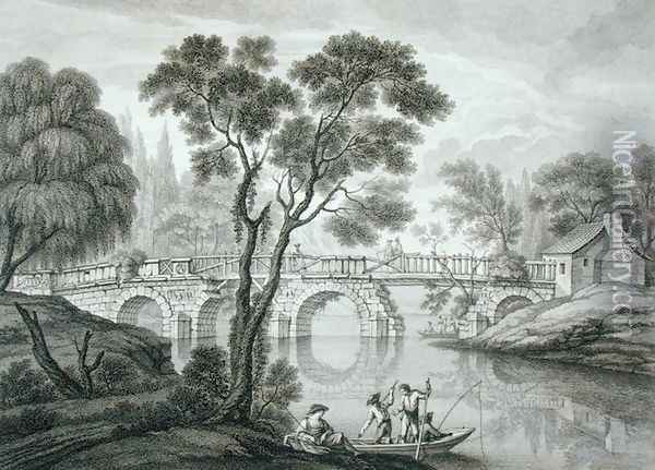 Design for a Ruinous Bridge for the Garden at Syon House, published 1778 Oil Painting - Francois Vivares