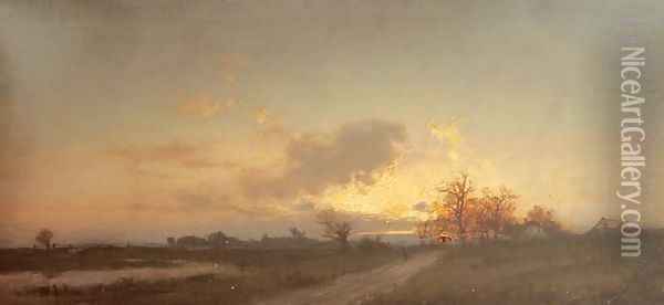 Landscape at Sunset Oil Painting - Zygmunt Sidorowicz