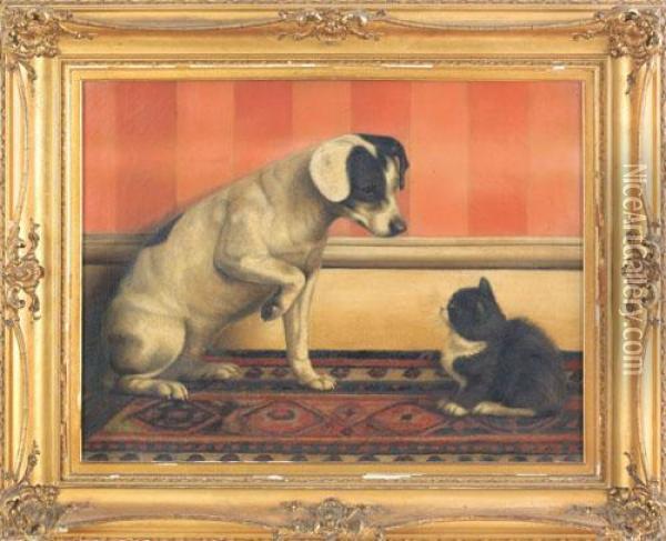 A Cat And Dog Oil Painting - Ben Austrian