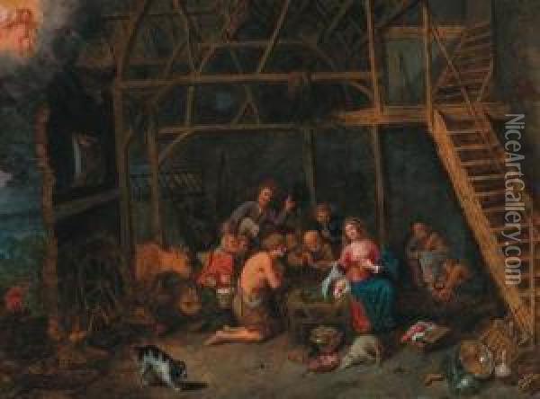 The Adoration Of The Shepherds Oil Painting - David The Younger Ryckaert