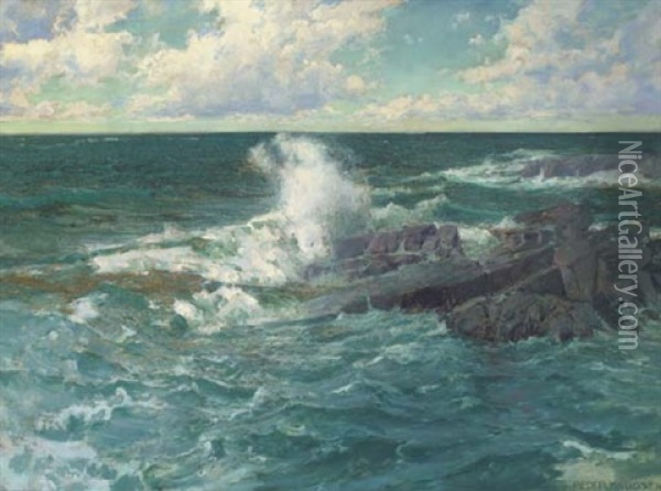 Breaking Waves Oil Painting - Peder Jacob Marius Knudsen