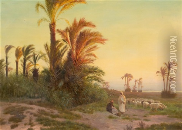 Rastende Schaafhirten Am Nil Oil Painting - Otto Pilny