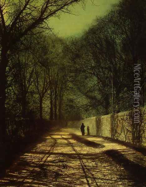 Tree Shadows on the Park Wall, Roundhay Park, Leeds Oil Painting - John Atkinson Grimshaw
