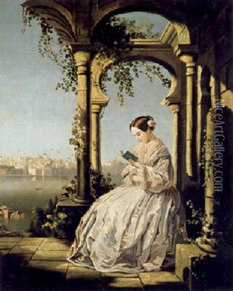 Bildnis Von Florence Nightingale Mit Blick Uber Den Bosborus Auf Konstantinopel Oil Painting - Georges Van den Bos