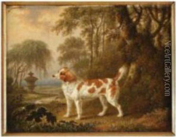 A Welsh Springer Spaniel In A Landscape Oil Painting - Charles Towne