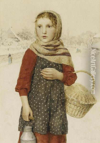 Madchen In Winterlandschaft Oil Painting - Albert Anker