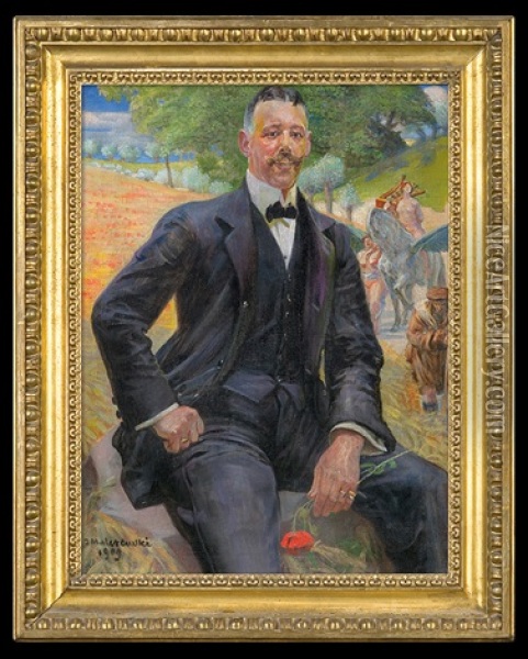 Portrait Of A Man With Flower Oil Painting - Jacek Malczewski