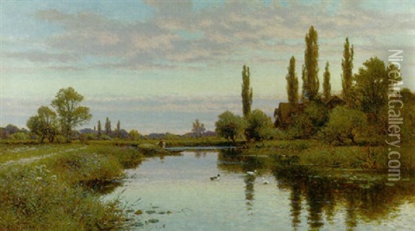 The Reed Cutter Oil Painting - Alfred Augustus Glendening Sr.