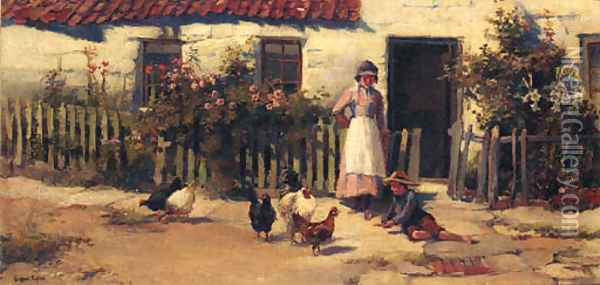 Outside the Cottage Door Oil Painting - William Gilbert Foster