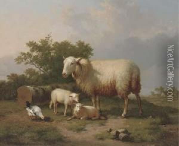 Sheep In A Rural Landscape Oil Painting - Eugene Verboeckhoven