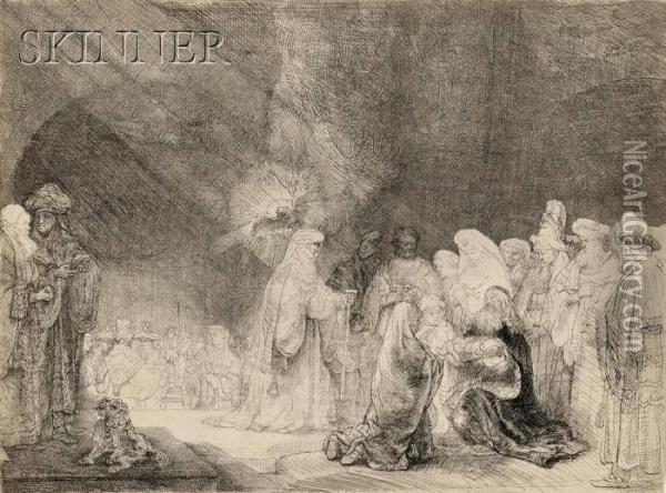 The Presentation In The Temple: Oblong Plate Oil Painting - Rembrandt Van Rijn