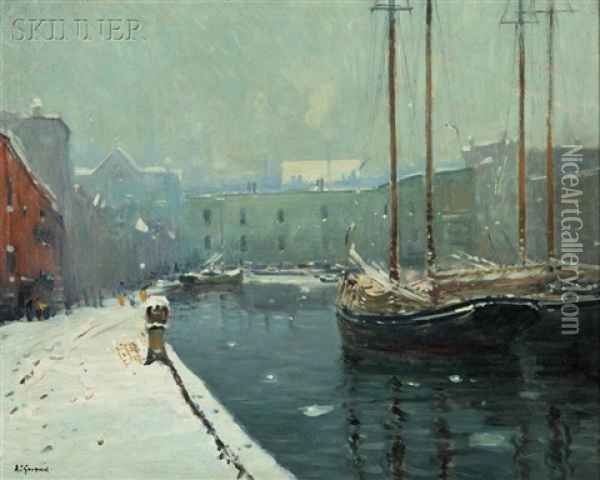 T Wharf Oil Painting - Arthur Clifton Goodwin