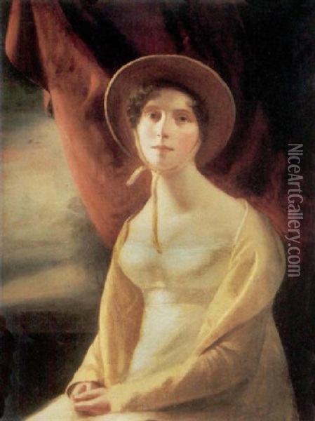 A Portrait Of A Lady With A Straw Bonnet, Thought To Be Mrs. Urquhart Oil Painting - Sir Henry Raeburn