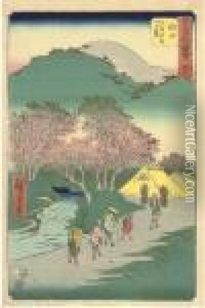 Vertical Tokaido Oil Painting - Utagawa or Ando Hiroshige