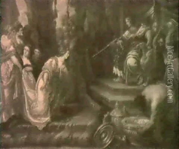 Salomon Recevant La Reine De Saba Oil Painting - Erasmus Quellinus II
