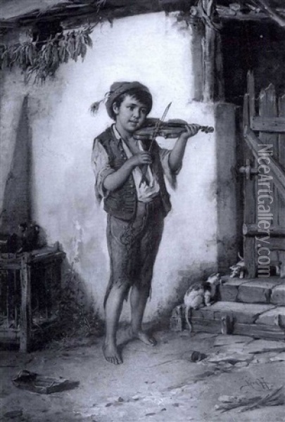 The Young Violinist Oil Painting - Hermann Kern