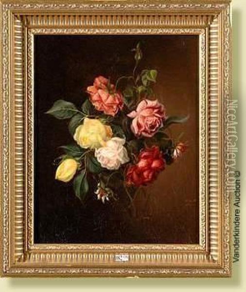 Bouquet De Roses Oil Painting - Adele De La Porte