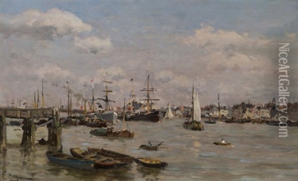 Le Port De Trouville Oil Painting - Edmond Marie Petitjean