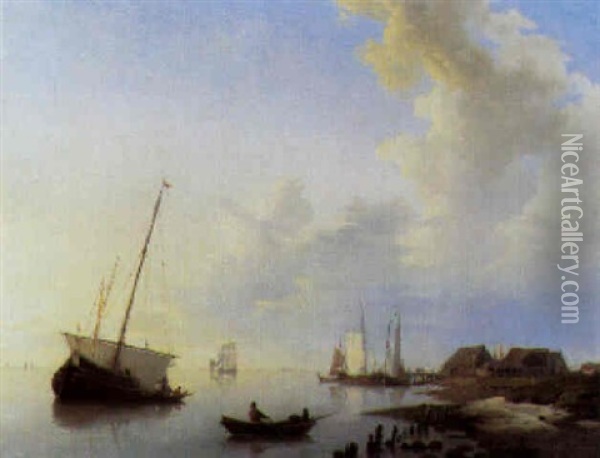 A Coastal Landscape With Sailing Vessels Oil Painting - Hermanus Koekkoek the Elder