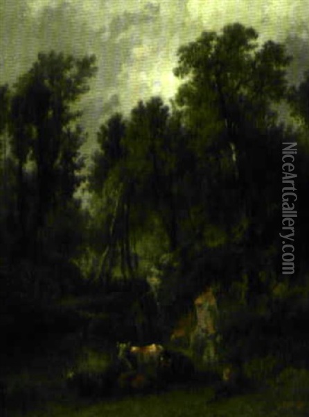 Ruhende Kuhe Mit Hirtenjunge Im Schatten Unter Birken Oil Painting - Louis Jean Baptiste Boulange