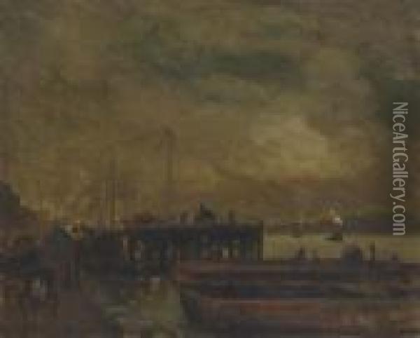 Coal Pier On The North River Oil Painting - Robert Henri