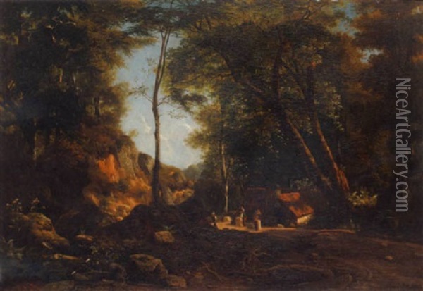 Waldschmiede In Lichtung Oil Painting - Carl Johann Friedrich Adolf Roetteken
