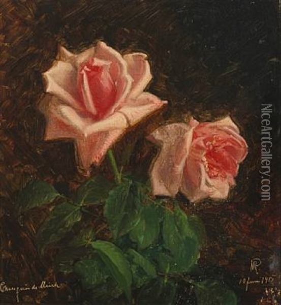 Pink Roses Oil Painting - Niels Peter Rasmussen