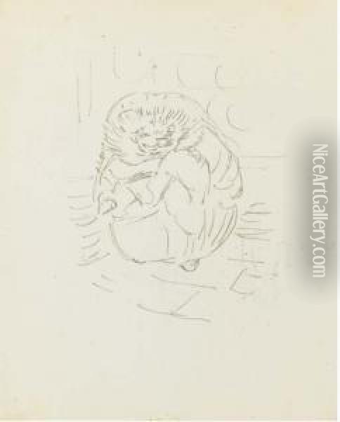 A Preparatory Sketch For The 
Tale Of Mrs. Tiggy-winkle: Mrs. Tiggy-winkle Taking Something Out Of A 
Clothes-basket Oil Painting - Helen Beatrix Potter