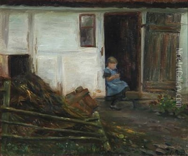 A Little Girl On A Doorstep Oil Painting - Hans Andersen Brendekilde