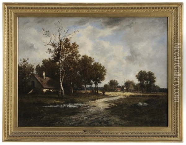 Landscape With Cottage And Figure On A Path Oil Painting - Leon Richet