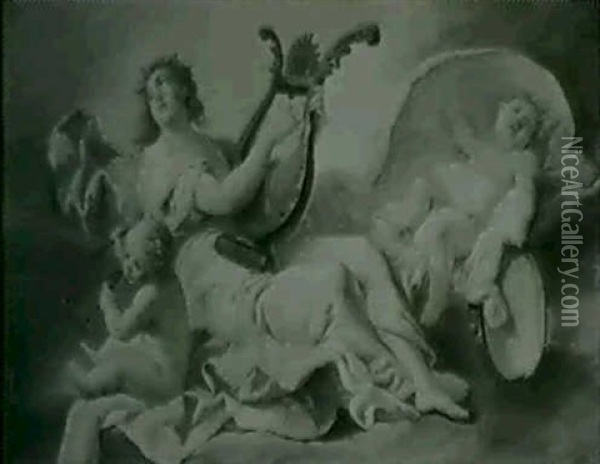 Allegorie De La Musique (size = 78 X 126 Cm)                Allegorie De La Renommee (size = 83 X 125 Cm) (a Pair) Oil Painting - Jean-Honore Fragonard