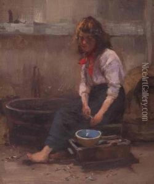 The Oyster Shucker Oil Painting - William Bradley Lamond