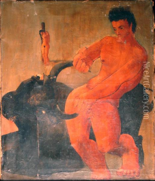 Homme Et Taureau Oil Painting - Paul Emile Destouches