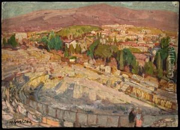 A Coliseum In Athens Oil Painting - Hiroshi Yoshida