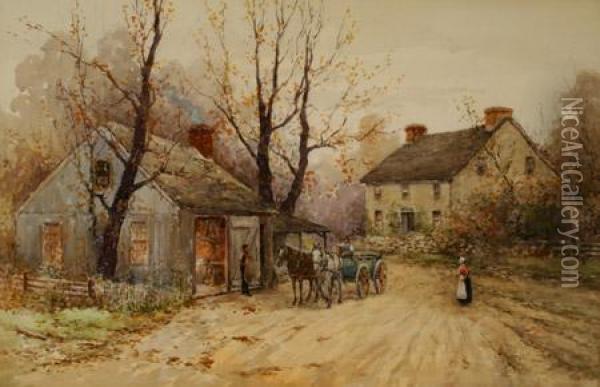 The Crossroads Smithy Oil Painting - Joseph C. Claghorn