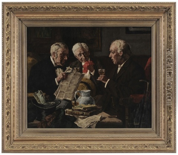 Discussion Over Wine Oil Painting - Louis Charles Moeller