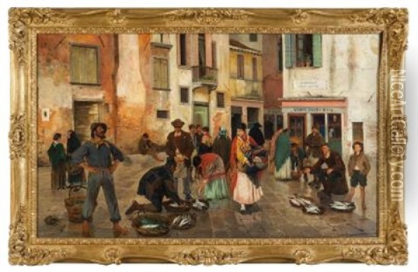 Il Mercato Del Pesce A Venezia Oil Painting - Franz Leo Ruben
