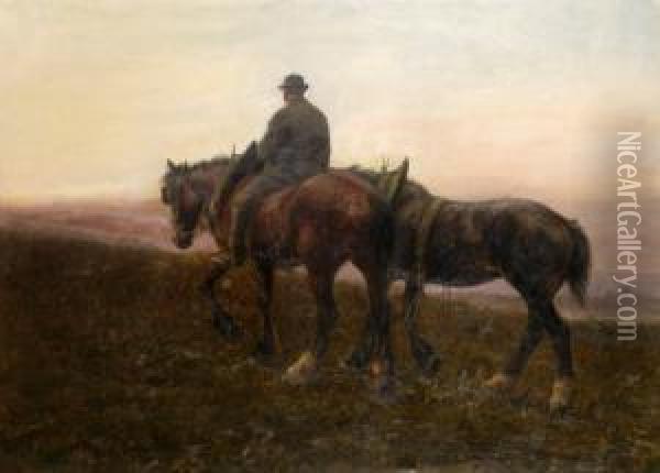 Returning From The Fields Oil Painting - Joseph Dixon Clark