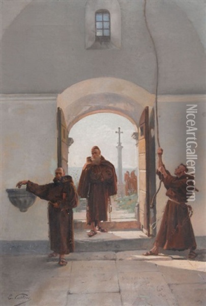 Franziskaner Am Kirchenportal Oil Painting - Edouard Castres