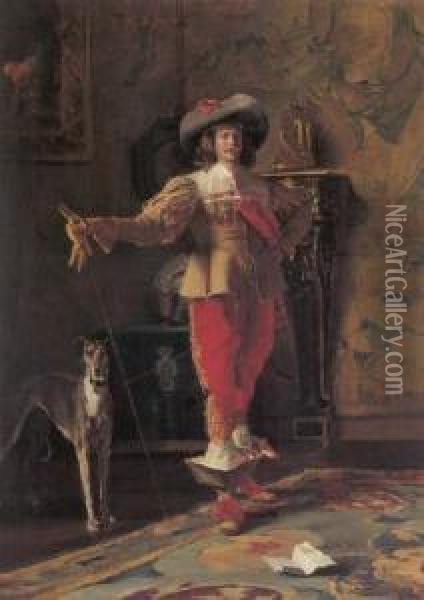 Kavalier Und Sein Hund Oil Painting - Johann Hamza
