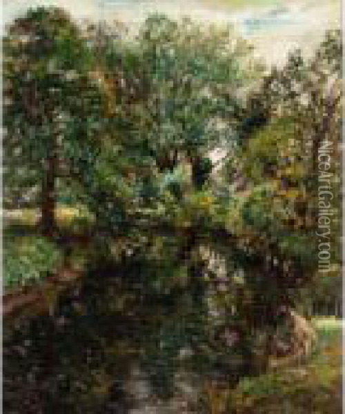 A Shady Pool Oil Painting - William Mark Fisher