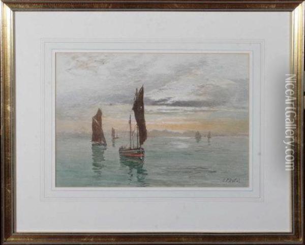 Fishing Boats At Sunset Oil Painting - Edward John Duval