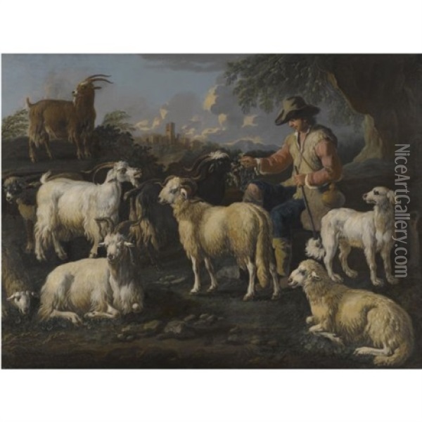 A Goat Herdsman And His Tribe Oil Painting - Cajetan Roos