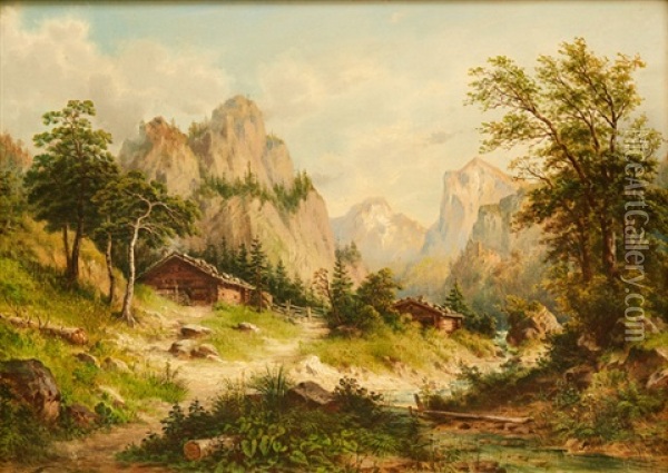 Almlandschaft Oil Painting - Gustav Barbarini