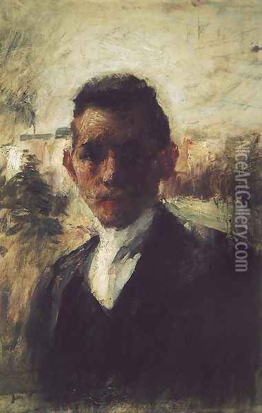 Portrait of Gyula Kosztolanyi Kann before 1897 Oil Painting - Simon Hollosy