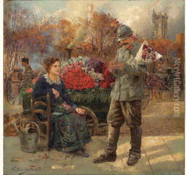 La Marchande De Fleurs A Paris Oil Painting - Victor-Gabriel Gilbert