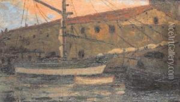 Velieri A Genova Oil Painting - Andrea Figari