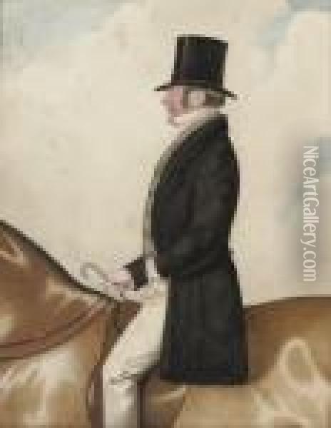 An Elegant Gentleman On Horseback Oil Painting - Richard Dighton